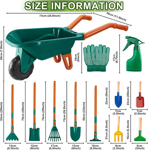 HOSPONY Set-Kids Wheelbarrow Set Set 3+ Kids Gardening Gardening Tools with Shovel, Leaf Rake, Gloves, Spray