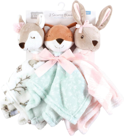 3-Pack, Hudson Baby Unisex Baby Animal Face Security Blanket, Enchanted Forest One Size