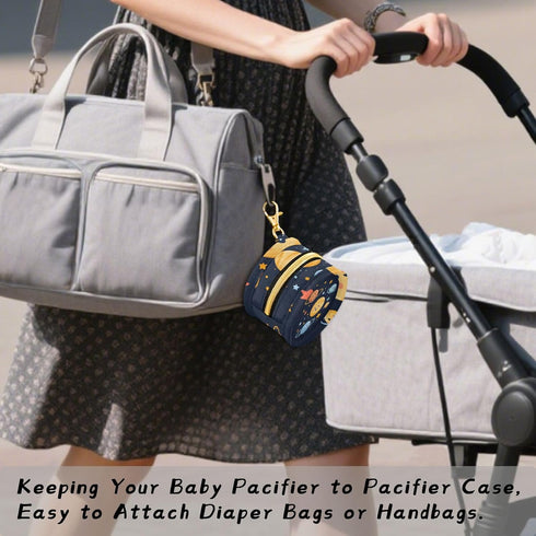 YETTASBIN Solar System Portable Pacifier Holder Case with Metal Hook Buckle & Zipper for Diaper Bag and Stroller