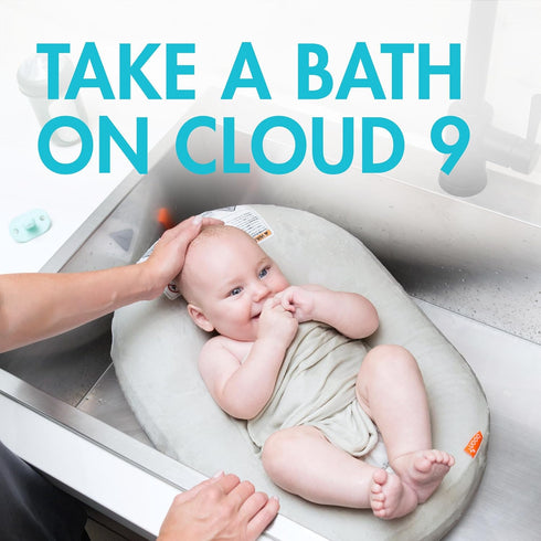 Boon Puff+ Inflatable Baby Bather - Infant Bathtub Includes Microfleece Cover, Swaddle Wings, and Storage Bag