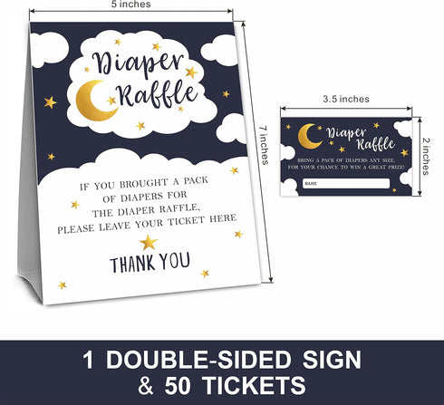 Set 1 50 LBLK-021 DYIRBIIY Over the Moon Diaper Raffle For Baby Shower, Twinkle Twinkle Little Star - Standing Sign
