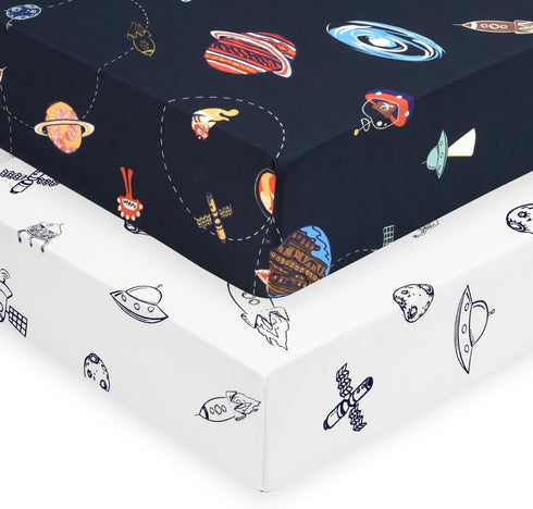 PHF Soft Space Crib Sheet Fitted, 2 Pack Silky Comfy Breathable Polyester