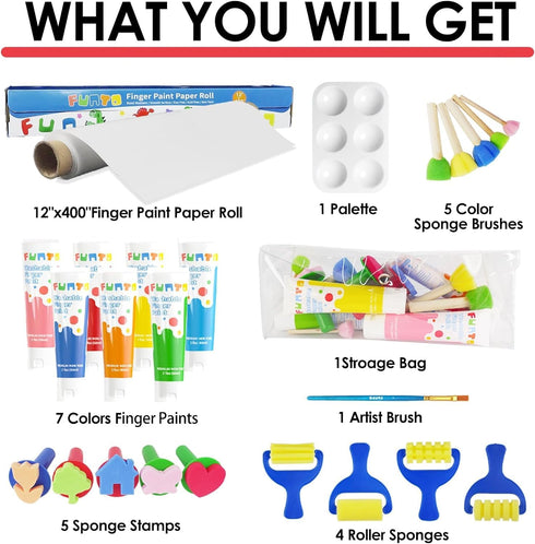 Set, 25 Set, 1-3 Funto Kids Washable Finger Paint PCS Non Toxic Art Painting Supplies for Baby, Includes Finger Paint
