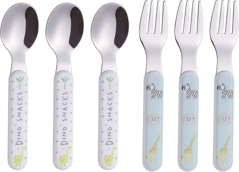 ANNOVA Kids Silverware Set, 6 Pieces Stainless Steel Children's Flatware, 3 x Forks, 3 x Dinner Spoons, Plastic Handle,