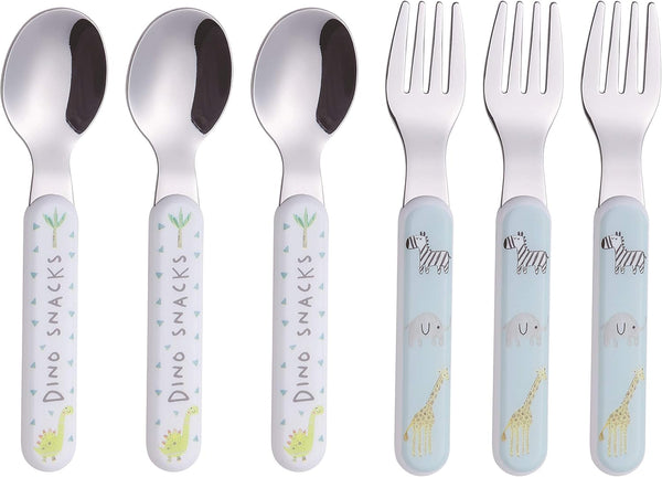 ANNOVA Kids Silverware Set, 6 Pieces Stainless Steel Children's Flatware, 3 x Forks, 3 x Dinner Spoons, Plastic Handle,