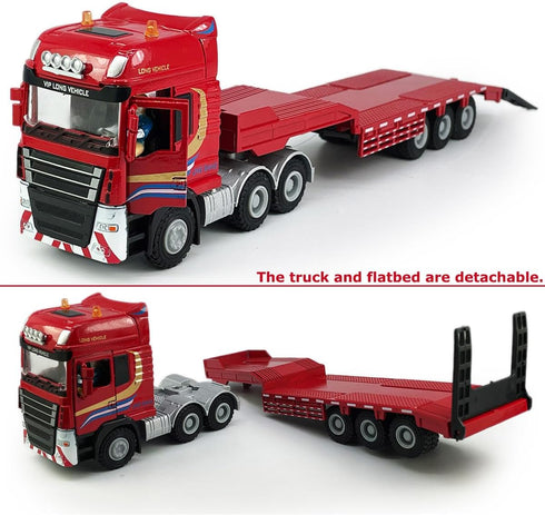 Flatbed Truck Toy with Crawler Excavator - Metal Diecast Construction Vehicles 2 in 1 Vehicle Playset for Boys