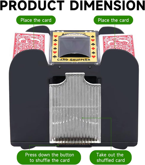 Automatic Card Shuffler - Electric Battery-Operated for 1/2/4/6 Decks, Casino Card Game for Home Parties