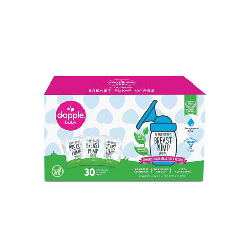 30 Count (Pack 1) Breast Pump Wipes by Dapple Baby, Hypoallergenic & Powered by Plants, Removes Milk Residue, Leaves No