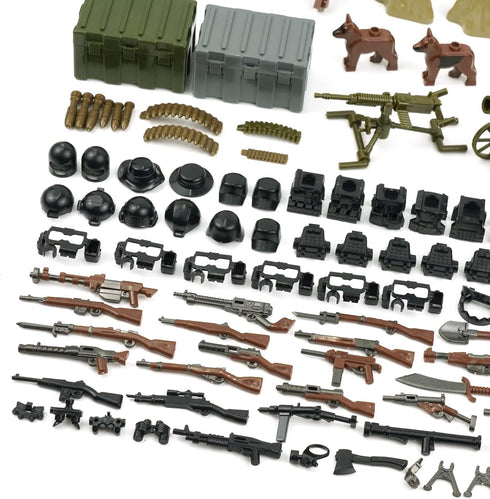 Military Weapons Pack, WW2 Army Gear Kit, Bricks Accessories Set for Soldier Figures, Compatible with Major Brands