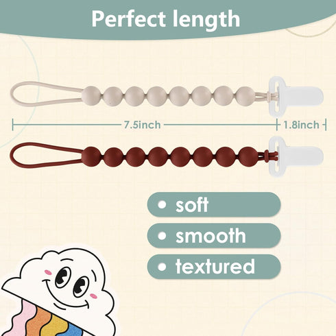 6-Pack Silicone Pacifier Clips for Babies, Safe Teething Beads, Rust-Free Holders, Baby Boy and Girl Essentials