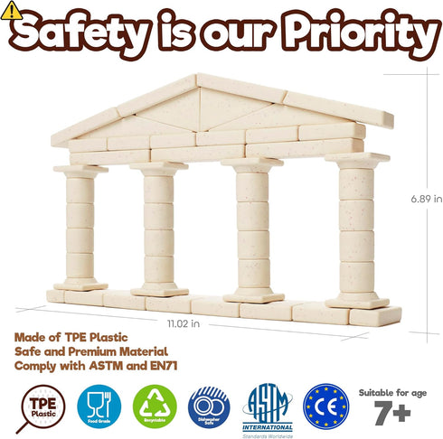 Taksa Toys Ancient Greek Facade Stem Toys - Unique Educational Stackable Building Blocks for Ages 7+
