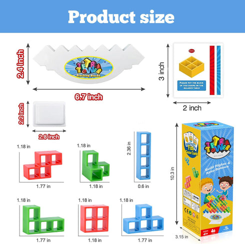 Tetra Tower Balancing Stacking Toys - 32PCS Board Games for Kids & Adults - 2 Players Balance Game with Storage Bag