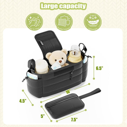 Seeseven Stroller Organizer Caddy with Insulated Cup Holder & Detachable Phone Purse, Lightweight Universal Stroller