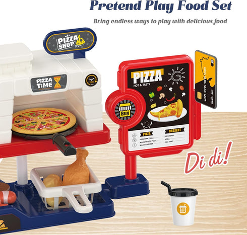 Set: 3+ Kids Pizza Oven Play Ice Cream Maker, Card Reader, Cash Register, Play Food (Pizza, Chicken Nuggets, Fries)