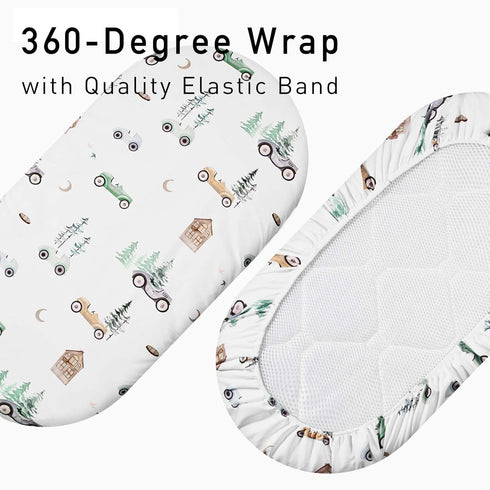 4 Pack, Cozy 32"x16" Gllquen Baby Bassinet Sheets Breathable Fitted Mattress Sheet, Elastic Travel Crib Fashionable