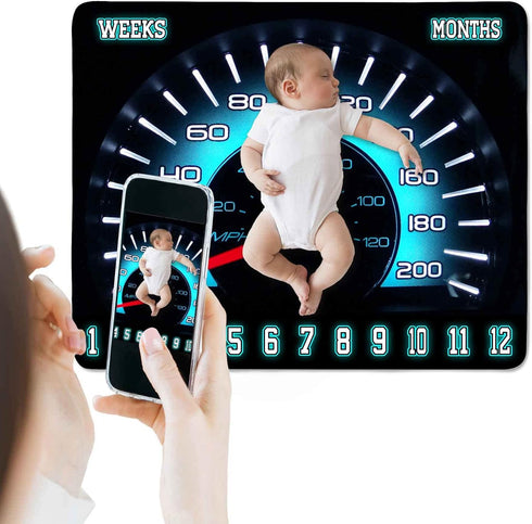 Racing Car Baby Monthly Milestone Blanket, Rally Speedometer,48x40in Soft Flannel, Newborn Mom Gifts, Baby Shower Age Growth Tracker with Bonus Maker BTLSSS43 by SSCSTS