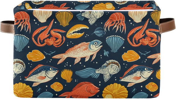 CWUPZAY Fish with Salmon Storage Basket Canvas Fabric Collapsible Storage Bins Box Organizer