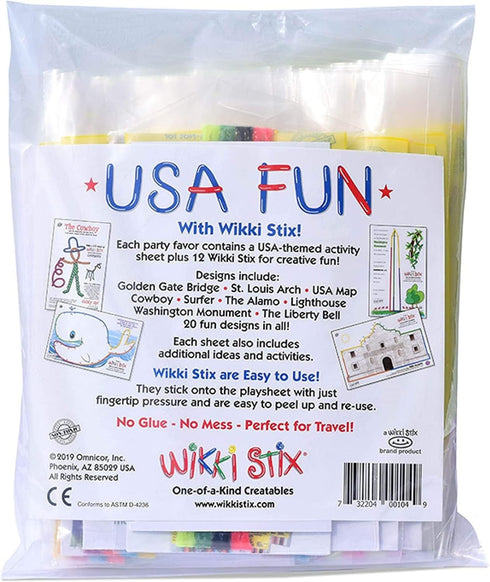WIKKI STIX USA Fun Paks, Travel Essential for Road Trips, Featuring USA Landmarks, Made in USA, Pack of 20