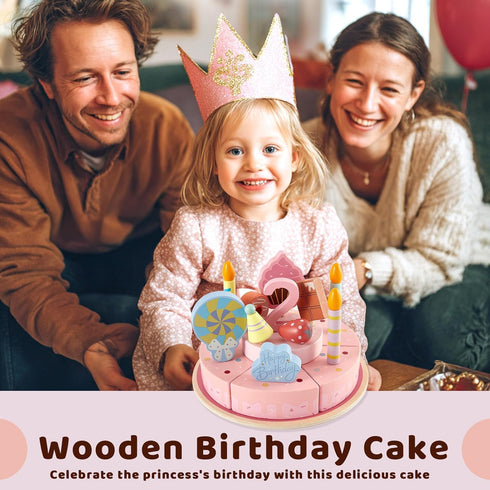 Set, Sets 3-5, 4 5 HERSITY Wooden Birthday Cake Play Wooden Food for Play Kitchen Toy Tea for Toddlers Kids Pretend