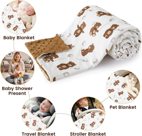 30x40 Inches PHF Minky Baby Blanket, Soft Double Layer Baby Blankets with Dotted Backing, Receiving Blanket Bed Throws
