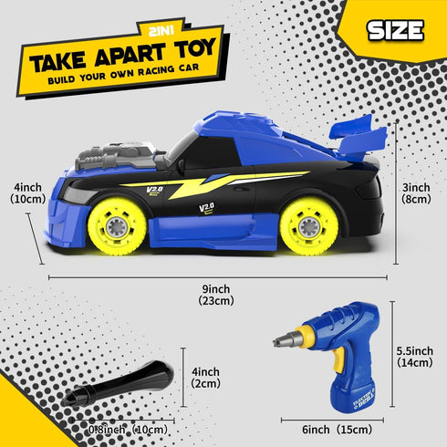 GILOBABY 26 Pieces Take Apart Racing Car Toys for Boys, Electric Drill, Sounds & Lights, Educational Gifts for 3-5 Year