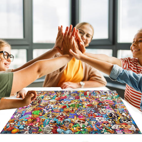 Jigsaw Puzzles for Adults, 1000 Piece Dog's World Puzzle, Cartoon Puzzles for Adults
