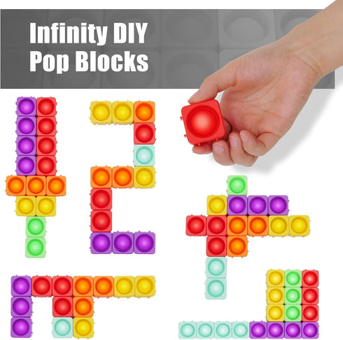 Pop Blocks Fidget Toys, Rainbow Silicone Popper Infinity DIY Building Blocks CVC Words Learning Phonics Color