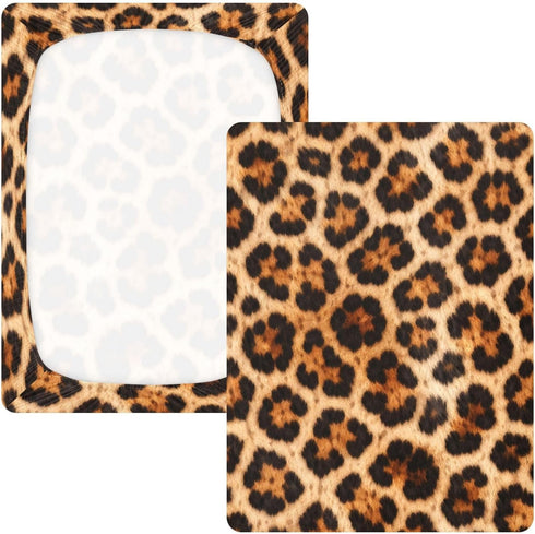 CZXW 52" 28" Leopard Print Brown Crib Sheets Fitted x Natural Cotton Soft & Breathable for Baby Crib Mattress