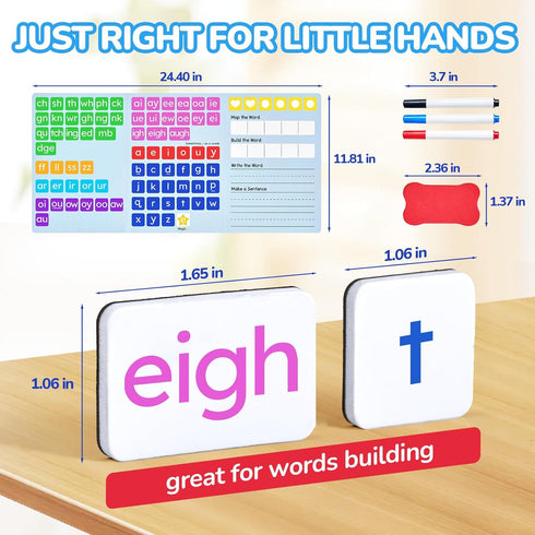 265 Set JoyCat Phonics Magnetic Letter Tiles- Hooked on Phonics, ABC Reading Games with Word-Building Folder & Storage