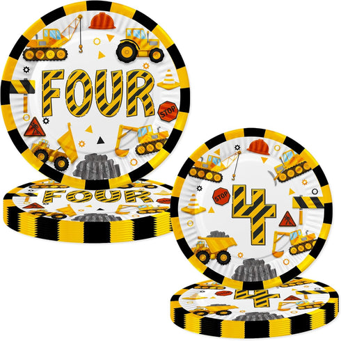 80 4th Letromp Pcs Construction Birthday Decorations Construction Four Years Old Disposable Paper Dinner Plates Napkins
