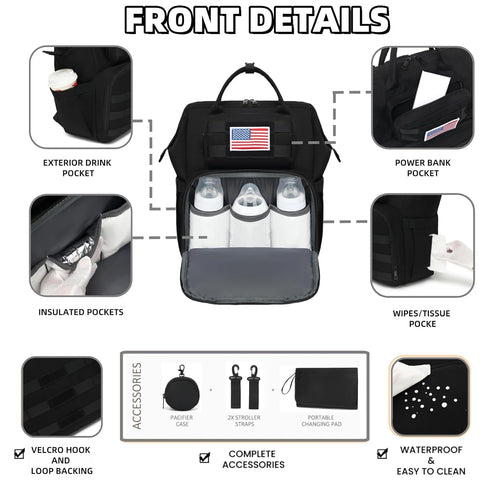 Backpack ROSEGIN Diaper Bag for Dad and Men, Large Travel Baby Bag with Changing Pad, Pacifier Case, Removable Flag