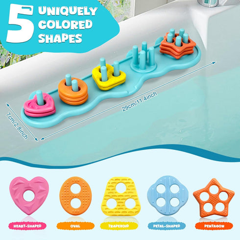 JoiTale Set, Baby Bath Toys, Mould Free Silcone Shape Sorting & Stacking Bath Toy No Hole No Mold Silicone Color