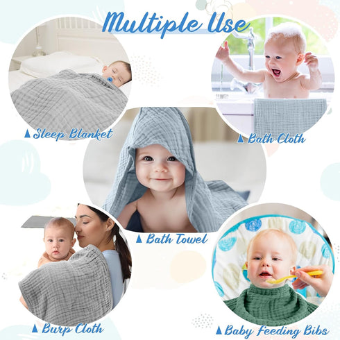 VitalCozy 8 (32 32 Inch,Modern Pcs Baby Muslin Hooded Bath Towels and Washcloths Muslin Cotton Hooded Baby Towels