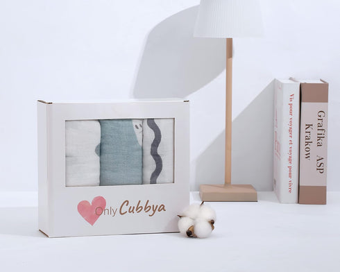 ONLYCUBBYA 100% 47" 47" 2 Muslin Baby Quilt Cotton Newborn Blanket X Layers Muslin Swaddle for Boy and Girl (Ocean