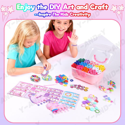 6+ 1200+ DIY Bracelet Making Kit for Kids Age Years Old, Kids Art and Craft Kit, Colorful Hair Ties Rubber Band