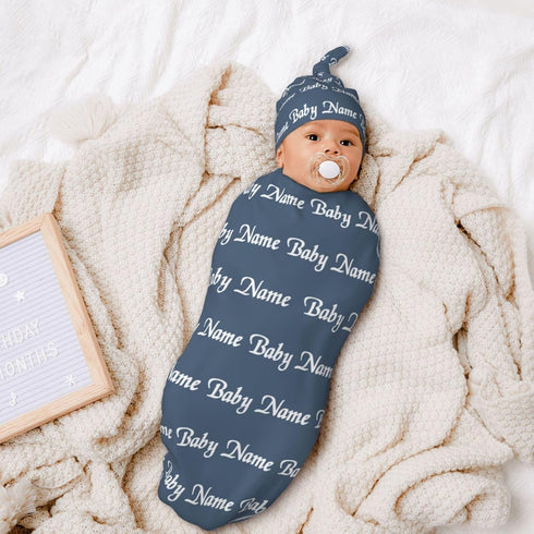 Set Custom Baby Swaddle Blanket & Hat for Boy Girl Personalized Name Customizable Newborn Swaddle Customized Baby Items