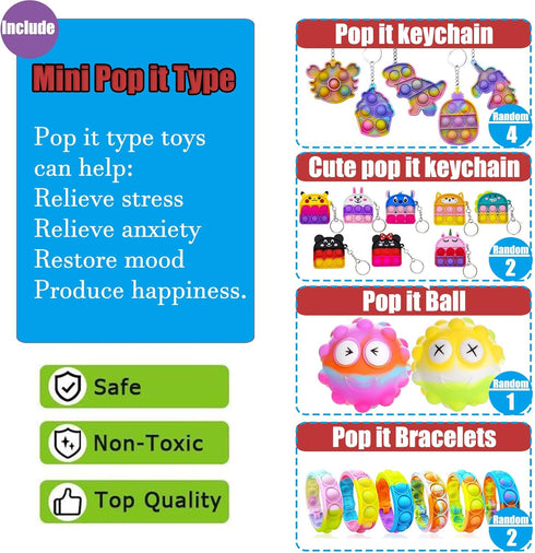 112 PCS Pop Party Favors Toys for Kids, Premium Fidget Toys, Assortment Pinata Stuffers, Goody Bag Fillers