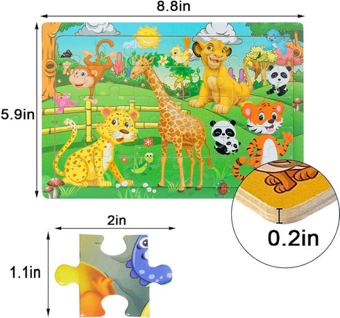 Wooden Jigsaw Puzzles for Kids Ages 3-5 - 6 Pack, 30 Pieces Colorful Educational Learning Toys