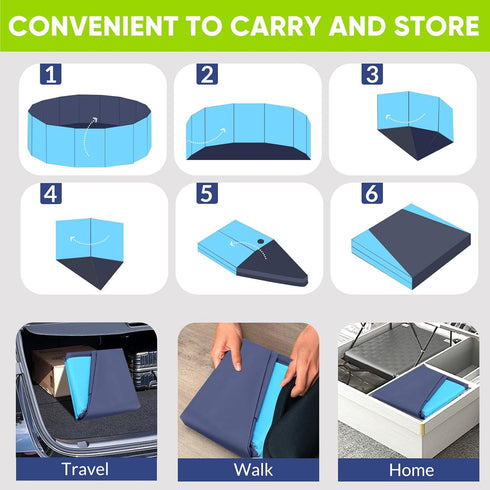 PUPTILY Swimming 6mm Set 63" Dog Pool, Foldable Pet Pool with High-Strength PP Board, Hard Plastic Collapsible Doggy