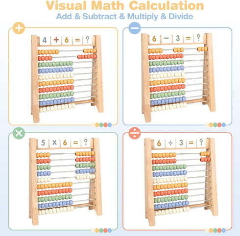 100 Counting 112 Counting Abacus for Kids Math - Wooden Abacus with Sticks and Math Cards, Toys for Preschool Learning