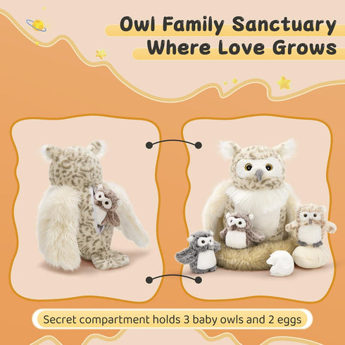 7 15 Inches Set MorisMos Pcs Owl Stuffed Animal with Babies Inside, Stuffed Owl Plush Toys with Little Baby Owls, Eggs