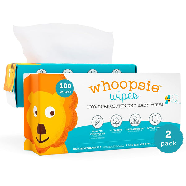 Whoopsie Wipes The Original 100% Pure Cotton Dry Baby Wipes Ultra Soft,