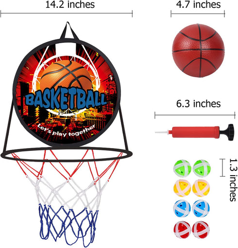 2 in 1 Basketball Hoop and Dart Board - 14" for Kids, Sports & Outdoor Play, Birthday Gift Toys for Ages 3-10, Party