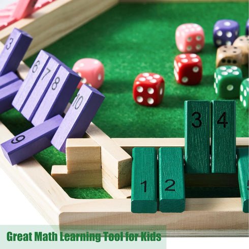 6 12+4 6 Vamslove Shut The Box Game for Player with Dice - Colorful Sided Wooden Board Math Number Games for Kids