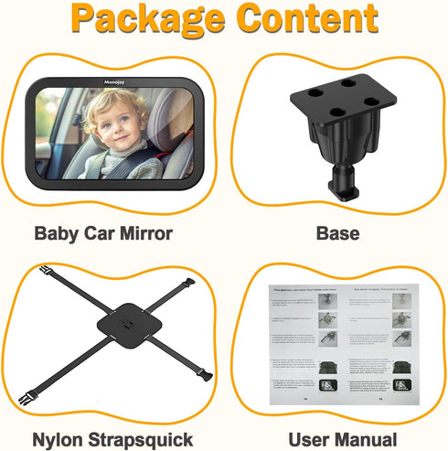 360 11.8 7.25 MONOJOY Baby Car Mirror Travel Car-Seat Infant Mirrors Safety Kids Rear View for Rear Facing with Wide