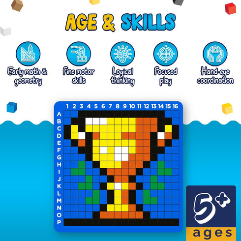 WIZZLY 5+ 16x16 1000 200+ PIXMIX Pixel Building Art Kit for Kids Ages STEM Toy for Boys & Girls, Creative Learning