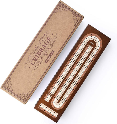 Set 2 3 Sets AMEROUS Wooden Cribbage Board Game with Magnetic Lock - Metal Pegs - Playing Cards - Continuous Track