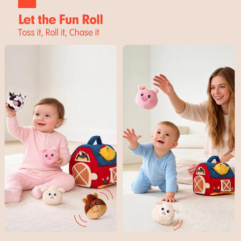 6-12 6 1-3, hahaland Baby Toys Months - Surprise Barn Stuffed Farm Animals, Rattle, Crinkle, Mirror, Montessori Toys