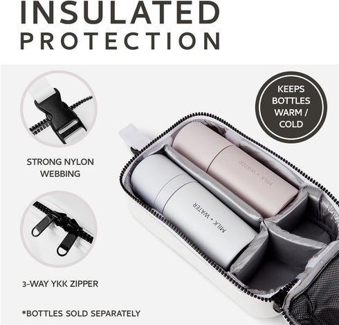 MILK + WATER Double Go Bag - Insulated Baby Bottle Carrier with Dual Compartments - Portable & Durable, Perfect