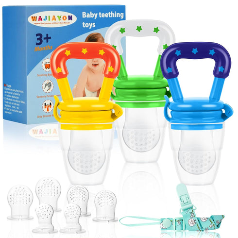WAJIAYON Baby Fruit Feeder Pacifier (3 Pack) - Silicone Teether Feeder for Infants, Baby Feeding Essentials